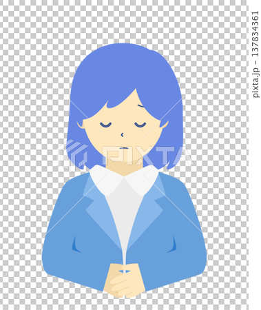 道歉的女白領 | 一位女商人道歉鞠躬的簡單插圖（正面，上半身） 137834361
