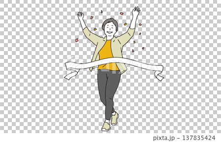 バンザイをして大喜びするシニア女性のイラスト素材 137835424