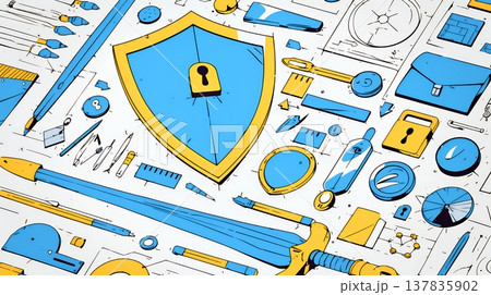 サイバーセキュリティ対策の重要性｜ロックとシールドで守る情報保護のビジネスバナー素材