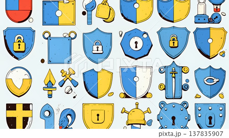 サイバーセキュリティ対策の重要性｜ロックとシールドで守る情報保護のビジネスバナー素材