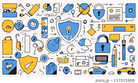 サイバーセキュリティ対策の重要性｜ロックとシールドで守る情報保護のビジネスバナー素材