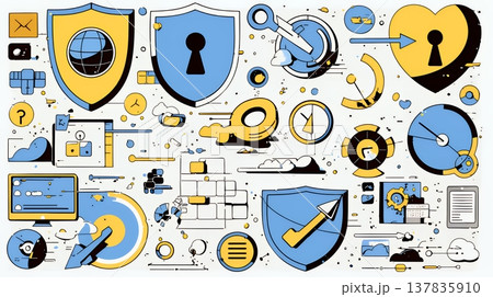 サイバーセキュリティ対策の重要性｜ロックとシールドで守る情報保護のビジネスバナー素材