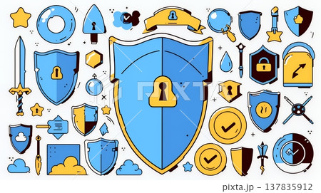 サイバーセキュリティ対策の重要性｜ロックとシールドで守る情報保護のビジネスバナー素材