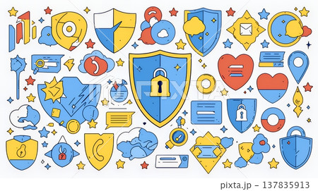 サイバーセキュリティ対策の重要性｜ロックとシールドで守る情報保護のビジネスバナー素材