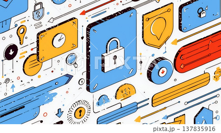 サイバーセキュリティ対策の重要性｜ロックとシールドで守る情報保護のビジネスバナー素材
