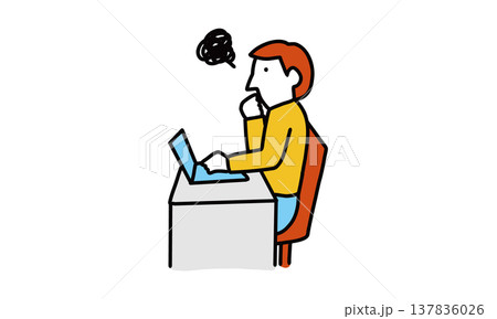 パソコンの操作方法を煩わしく感じている男性のイラスト 137836026