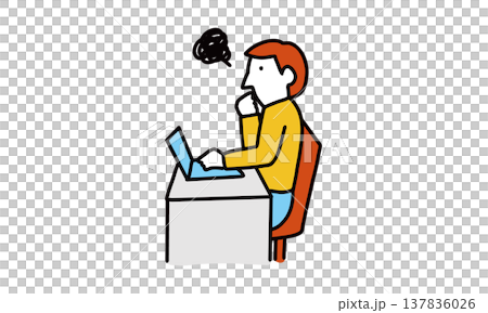 パソコンの操作方法を煩わしく感じている男性のイラスト 137836026
