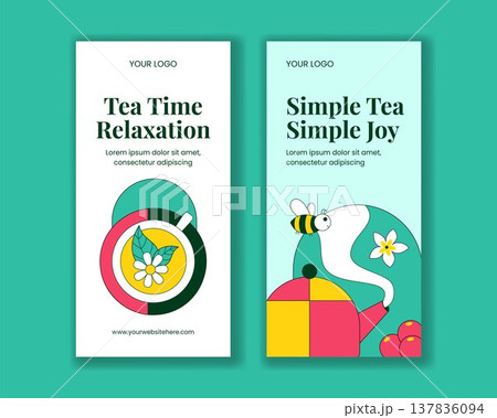 Flat Cartoon Hand Drawn Social Media Vertical Banner Background International Tea Day Flat Cartoon Hand Drawn Social Media Vertical Banner Background International Tea Day 137836094
