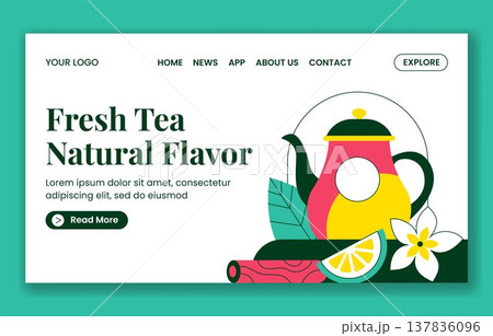 Social Media Landing Page Flat Cartoon Hand Drawn Template International Tea Day Social Media Landing Page Flat Cartoon Hand Drawn Template International Tea Day 137836096