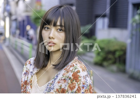 花柄の洋服を着た女性 137836241
