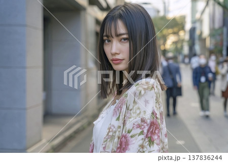 花柄の洋服を着た女性 137836244