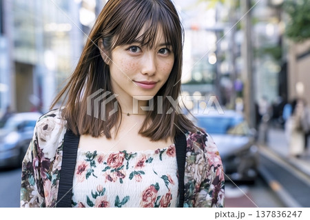 花柄の洋服を着た女性 137836247