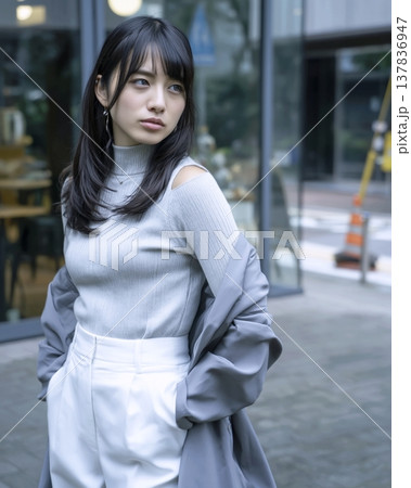 グレー＆ホワイトファッション・女性 137836947