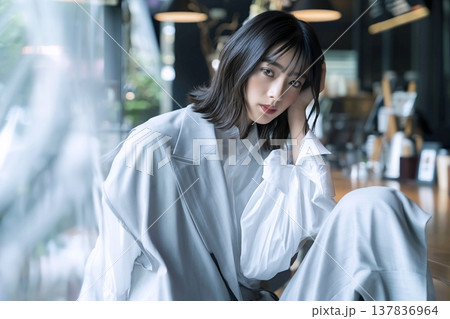 グレー＆ホワイトファッション・女性 137836964