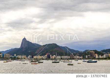 Urca coast beach promenade with boats Rio de Janeiro Brazil. 137837401