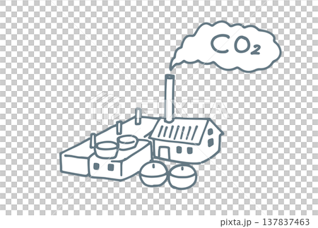 A simple hand-drawn illustration of carbon dioxide coming out of a factory chimney. 137837463