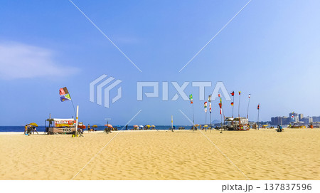 Tropical Copacabana Leme Beach Parasols People Rio de Janeiro Brazil. Tropical Copacabana Leme Beach Parasols People Rio de Janeiro Brazil. 137837596