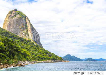 Sugarloaf mountain and sea nature panorama Rio de Janeiro Brazil. 137837635