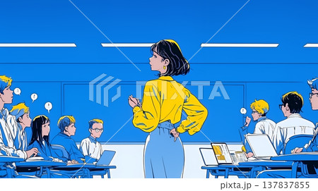 人材育成と社員研修のビジネスコンセプト｜学び成長するビジネスパーソンのイラスト素材