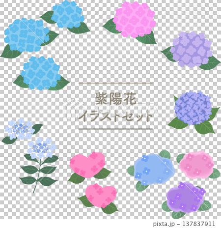紫陽花のフラットイラストセット(ベクター)梅雨・初夏の花素材 紫陽花のフラットイラストセット(ベクター)梅雨・初夏の花素材 137837911