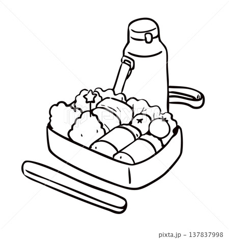 運動会のお弁当と水筒_線画 137837998