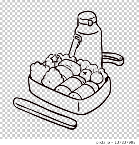 運動会のお弁当と水筒_線画 137837998