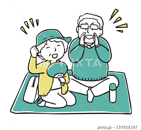 運動会で応援するおじいちゃんとおばあちゃん_2色 137838197