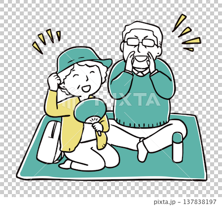 運動会で応援するおじいちゃんとおばあちゃん_2色 137838197