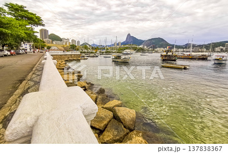 Urca coast beach promenade with boats Rio de Janeiro Brazil. Urca coast beach promenade with boats Rio de Janeiro Brazil. 137838367