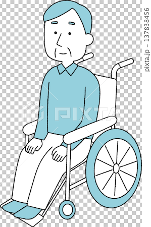 A monochrome image of an elderly man in a wheelchair. 137838456
