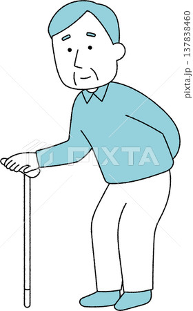 杖をついて立っている高齢男性単色 137838460