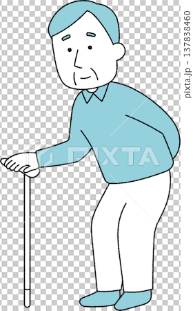 杖をついて立っている高齢男性単色 137838460