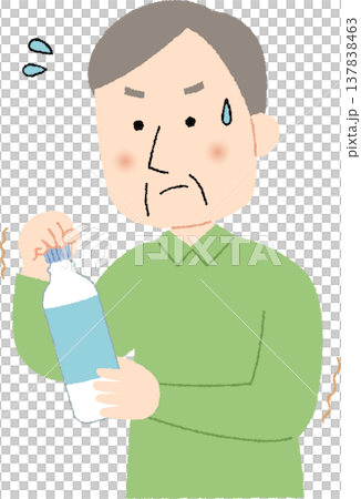 握力較弱的老人,連塑膠瓶蓋都打不開。 握力較弱的老人,連塑膠瓶蓋都打不開。 137838463