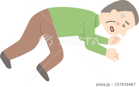 苦しそうに倒れている高齢男性 苦しそうに倒れている高齢男性 137838467