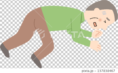 苦しそうに倒れている高齢男性 苦しそうに倒れている高齢男性 137838467