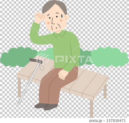 散歩中に疲れてベンチで休む高齢男性 137838471