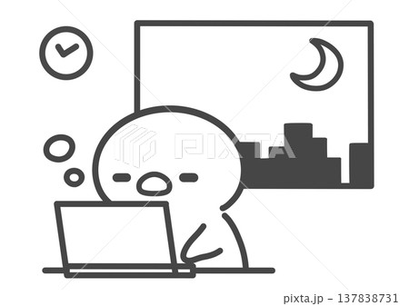 残業中に眠気に襲われるひよこの手書き線画イラスト 残業中に眠気に襲われるひよこの手書き線画イラスト 137838731
