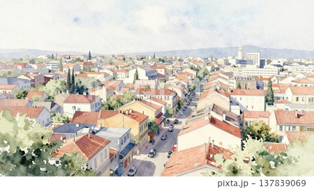 外国の町並み風景、淡く美しい水彩イラスト 137839069