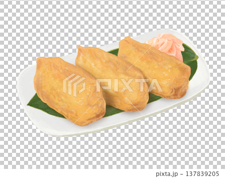 稻荷壽司（盛放在鋪有竹葉的盤子裡） 137839205