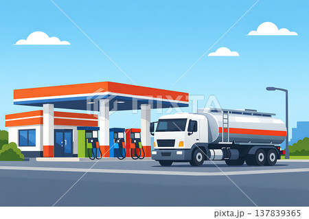 タンクローリー・ガソリンスタンド 137839365