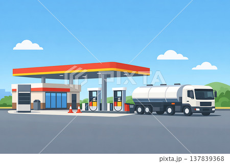タンクローリー・ガソリンスタンド 137839368
