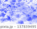 抽象的な藍色の植物柄　水彩 137839495