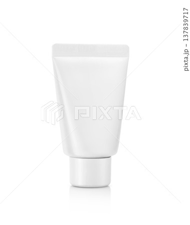 High-quality, professional studio shot of a blank white plastic tube mockup isolated on a clean white background with a subtle 137839717