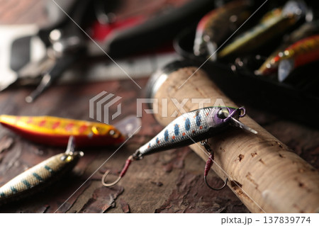 渓流の魚釣りに使う擬似餌のルアー 137839774