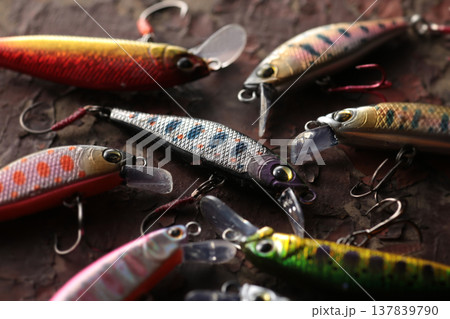 渓流の魚釣りに使う擬似餌のルアー 137839790