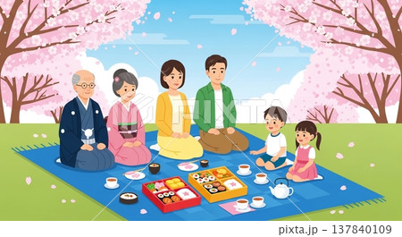 桜の下の家族ピクニック 桜の下の家族ピクニック 137840109
