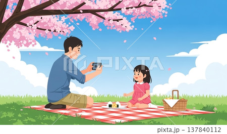 桜並木と家族のピクニック 137840112