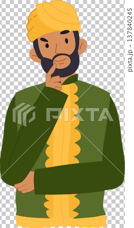thinking indian businessman. south asian man in traditional indian clothing with turban and beard shown thinking in a calm pose 137840245