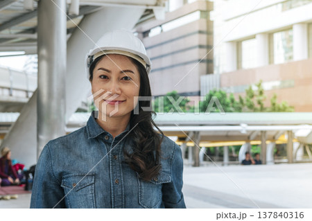 Banner Woman engineer entrepreneur construction industry worker. Banner Female engineer working refinery oil plant manufacturing. Civil engineering construction hard hat safety helmet with copy space Banner Woman engineer entrepreneur construction industry worker. Banner Female engineer working refinery oil plant manufacturing. Civil engineering construction hard hat safety helmet with copy space 137840316