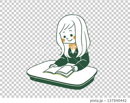 Female student reading a book at her seat - 4 colors Female student reading a book at her seat - 4 colors 137840442